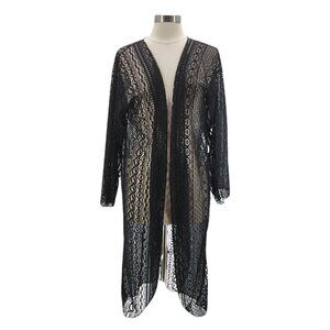 NWT Jovie Lace Black Midi Cardigan Duster Swimsuit Cover Up Womens One Size